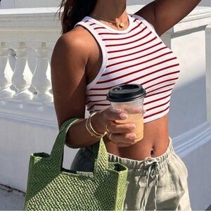 Blokecore Striped Round-Neck Sleeveless Tank Top Women Size Large